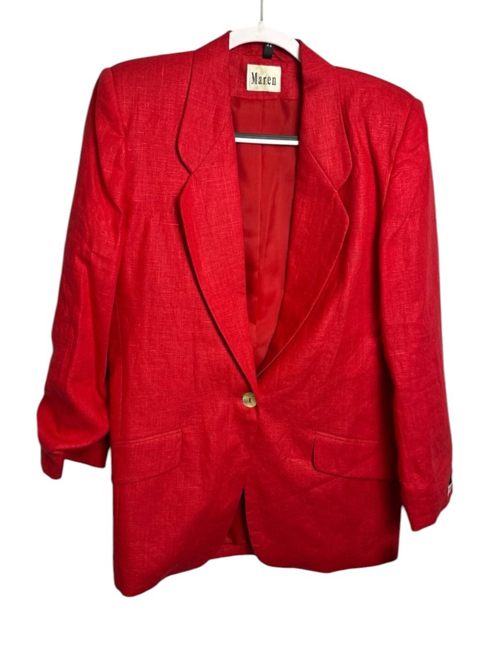 Maren linen cherry red blazer size 6 new ladies vintage deadstock preppy retro